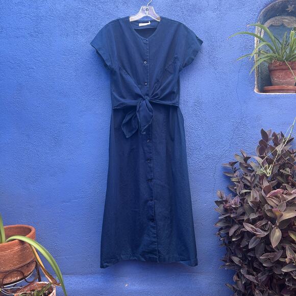 micaela greg navy cotton button and tie front dress - Picture 1 of 6